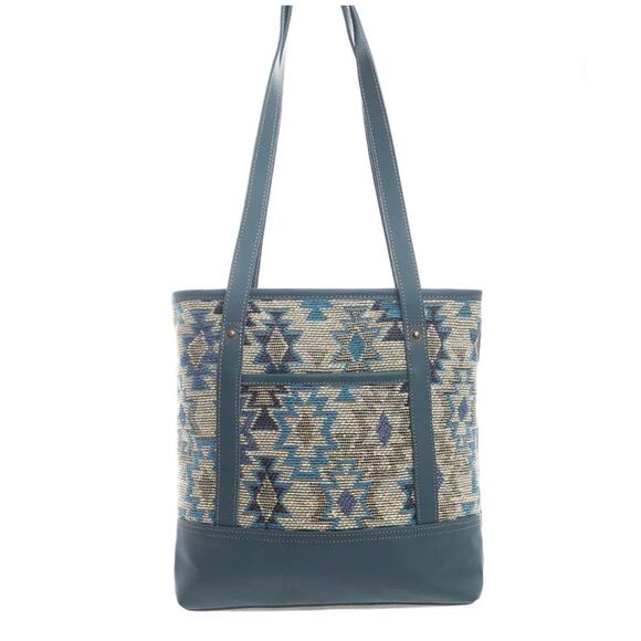 NWT Boutique Boho Zephyr Mesa Concealed-Carry Blue Canvas Tote Bag - Picture 1 of 4